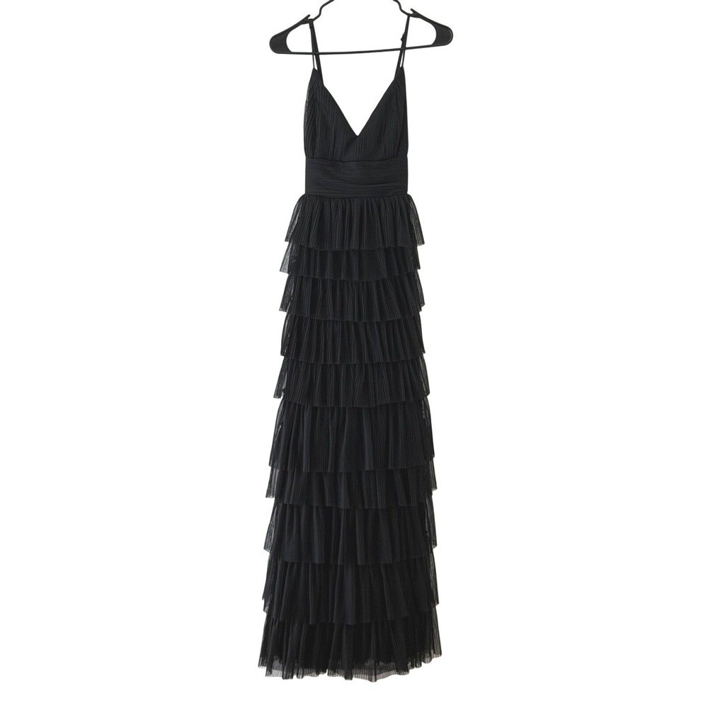 Lulus Black Tiered Tulle Maxi Dress Women's L‎ Goth Romantic Prom Formal